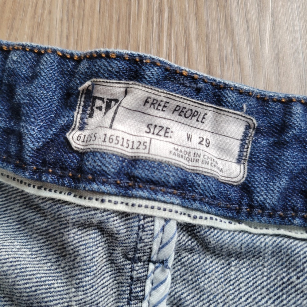 Free People Denim Shorts Women 29 Blue Distressed Raw Hem High Rise Button Fly